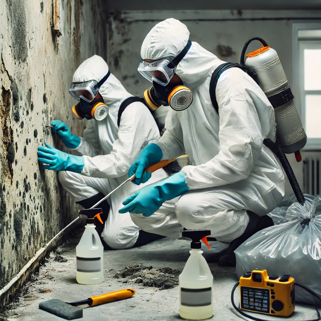 Mold remediation being completed ahead of a Summerland teardown.